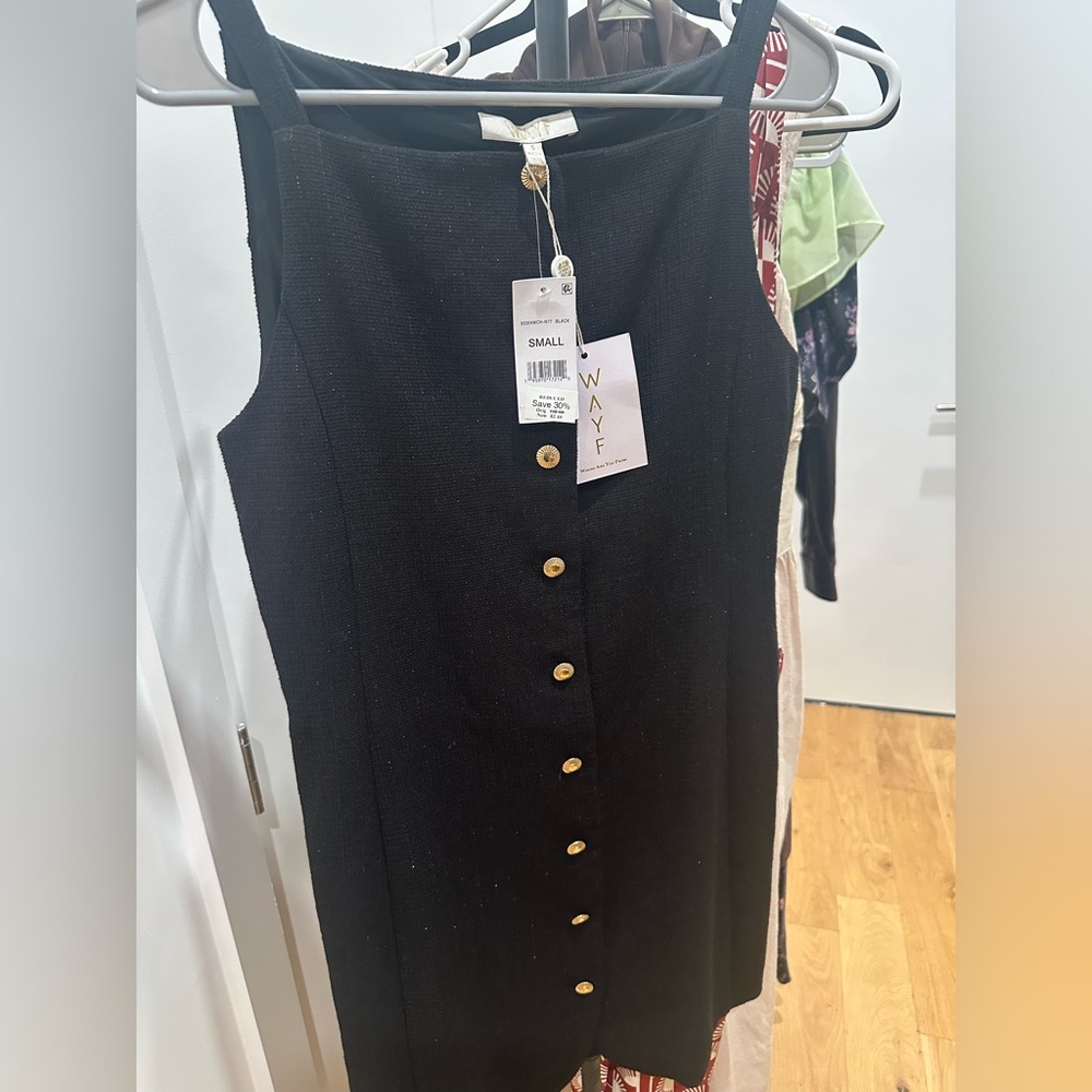 WAYF Sleeveless Black Dress with Gold Accents
